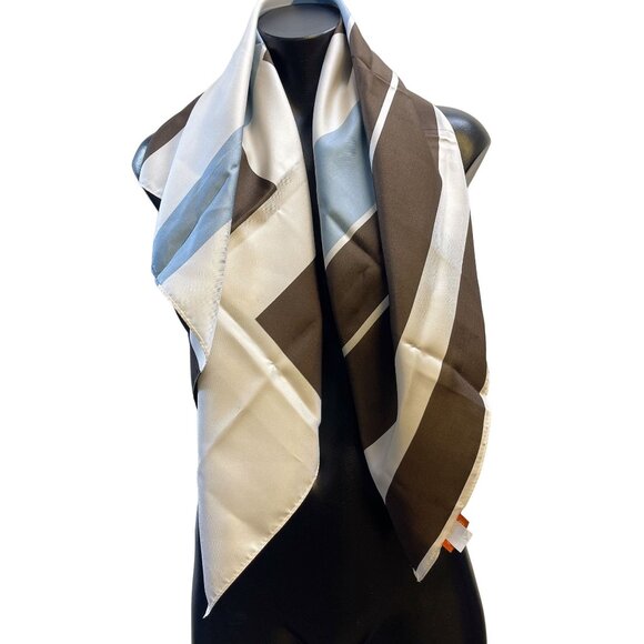 Echo Labyrinthe Geometric Print Blue Brown Silk Scarf - Picture 1 of 7